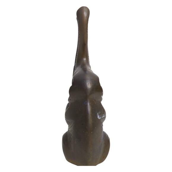 Sold Brass Elephant Sitting Trunk Up Figurine Doorstop Decor 6.5” Tall Heavy VTG - Picture 7 of 9